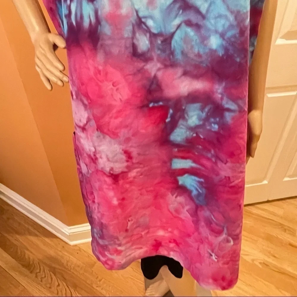 Tie Dye large Japanese wrap around apron  matching toque chef's hat purple blue